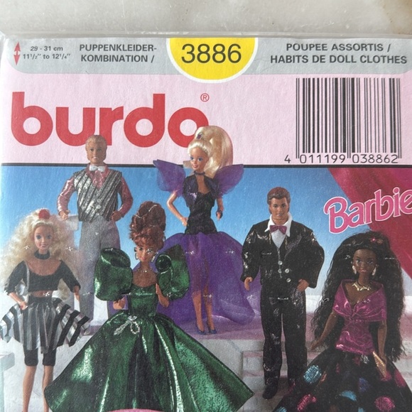 Burda 3886 3887  Barbie Ken Sewing Patterns Doll Clothes Party Swim Wedding NEW - Picture 9 of 12